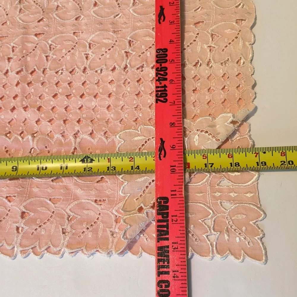 Vintage Pink Peach Eyelet Lace Floral Embroidered Table Runner Dresser Scarf